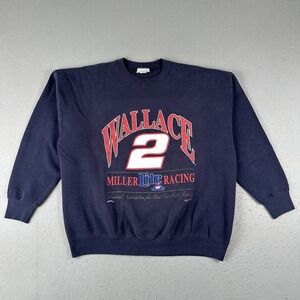 Vtg 90s Rusty Wallace Miller Lite Sweatshirt Men's 2XL Blue Racing NASCAR #2